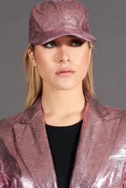Donna D'Arienzo Cappello baseball in pelle rosa laminato unisex berretto strappo regolabile