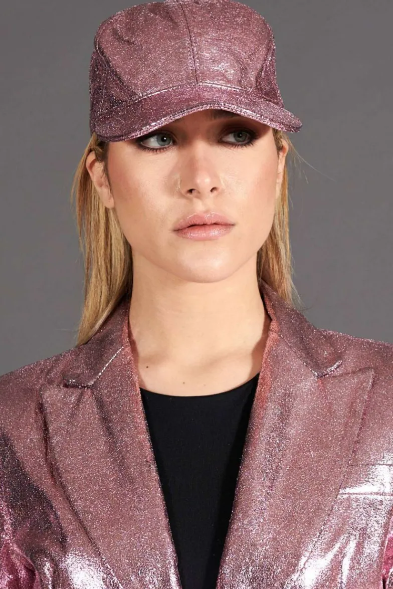 Donna D'Arienzo Cappello baseball in pelle rosa laminato unisex berretto strappo regolabile