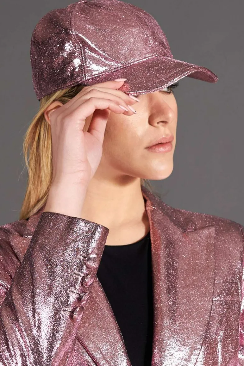 Donna D'Arienzo Cappello baseball in pelle rosa laminato unisex berretto strappo regolabile