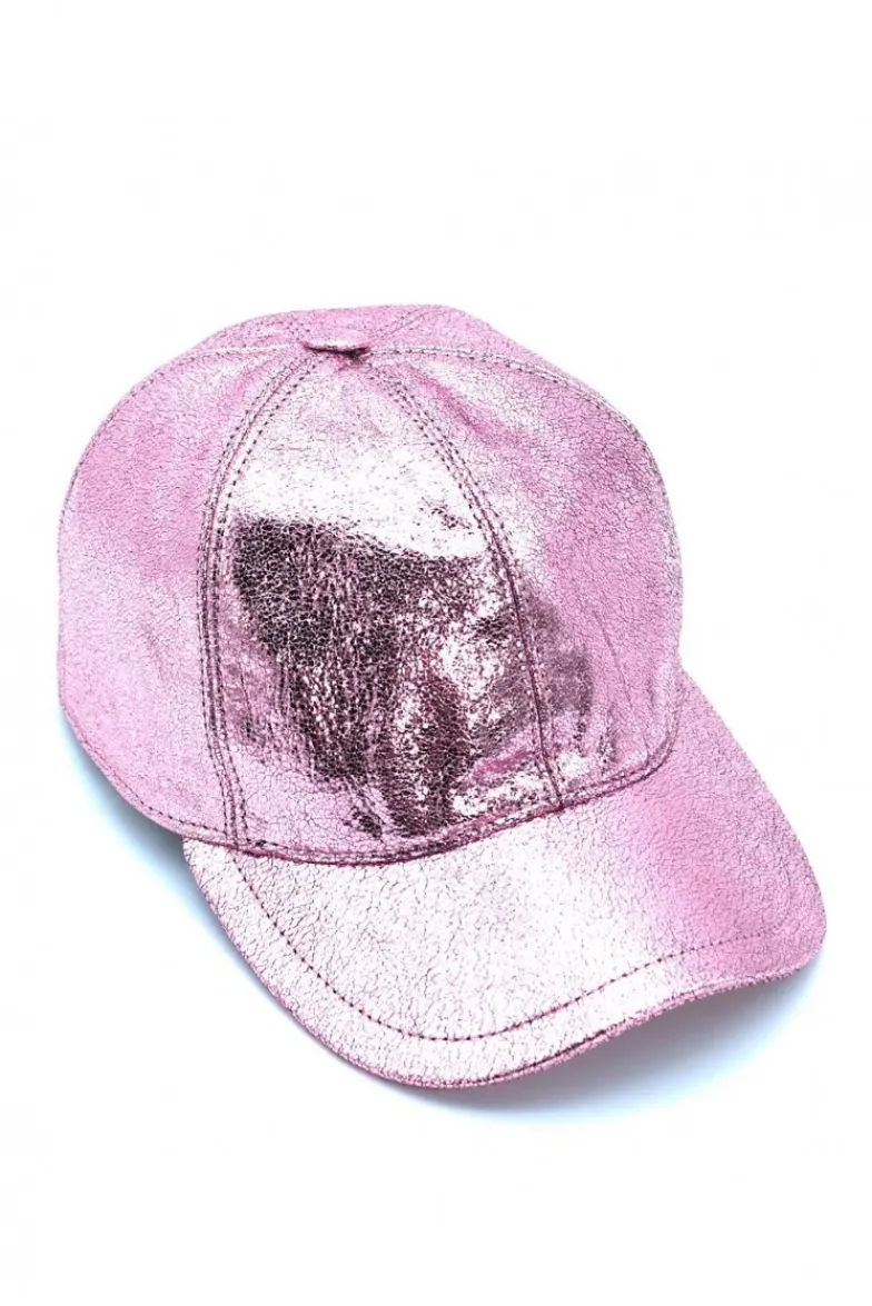 Donna D'Arienzo Cappello baseball in pelle rosa laminato unisex berretto strappo regolabile