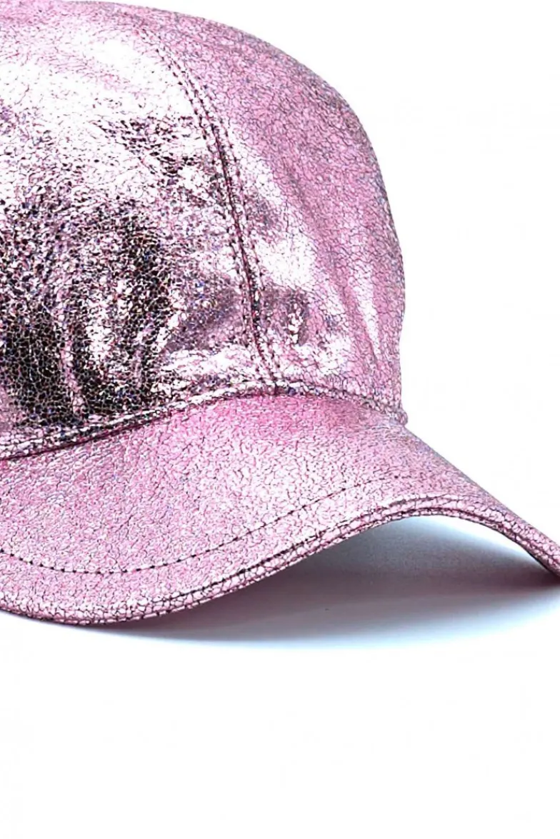 Donna D'Arienzo Cappello baseball in pelle rosa laminato unisex berretto strappo regolabile
