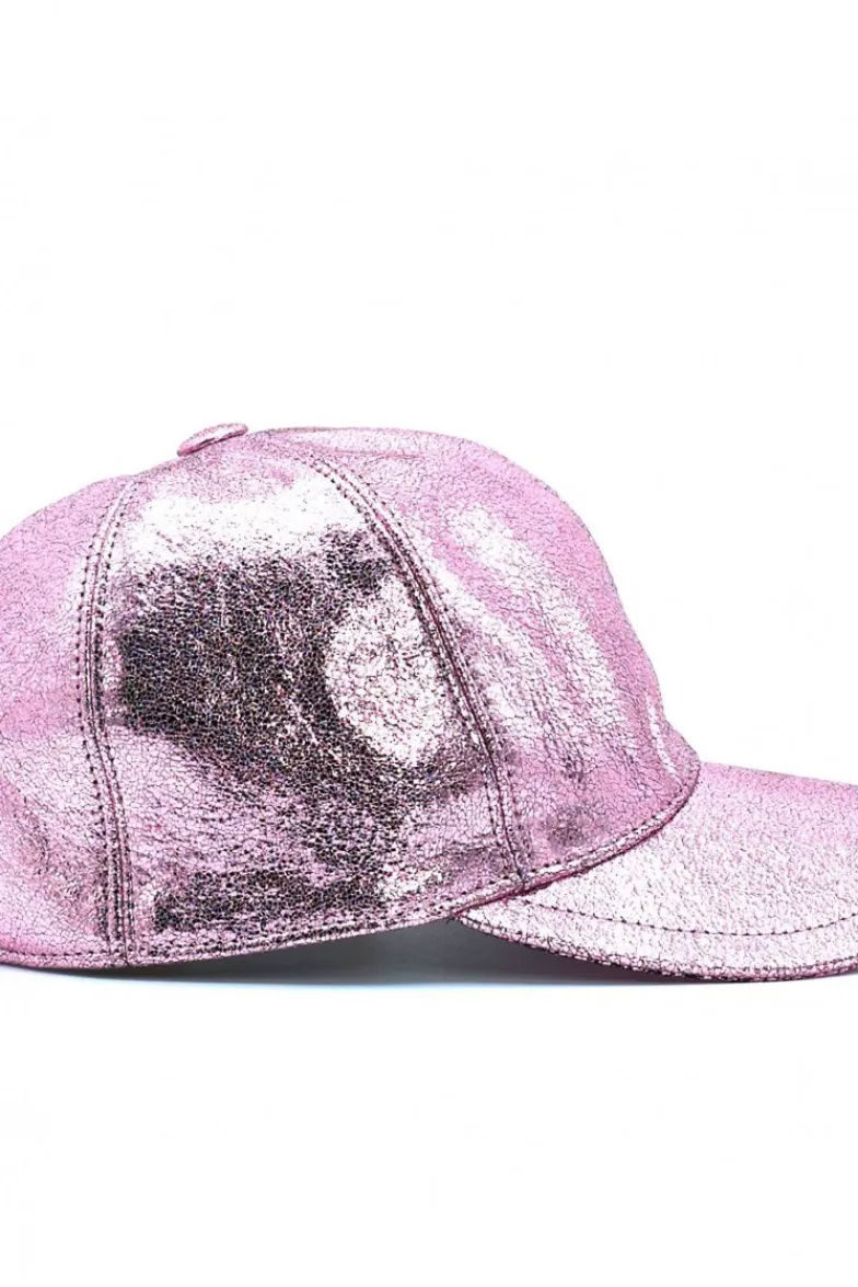 Donna D'Arienzo Cappello baseball in pelle rosa laminato unisex berretto strappo regolabile