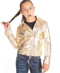 Bambino D'Arienzo Chiodo Baby - Chiodo baby giacca in pelle unisex laminata oro