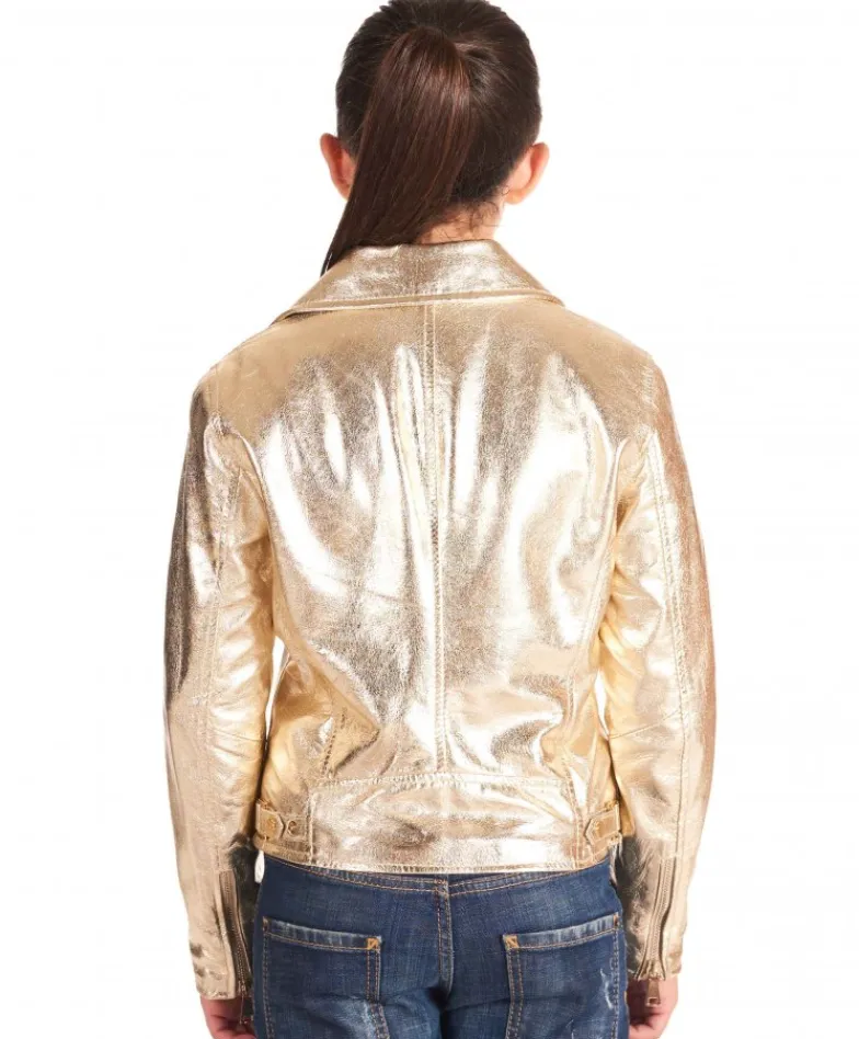 Bambino D'Arienzo Chiodo Baby - Chiodo baby giacca in pelle unisex laminata oro