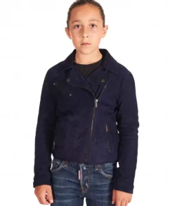 Bambino D'Arienzo Chiodo Baby - Giacca Unisex Chiodo Baby in pelle scamosciata blu