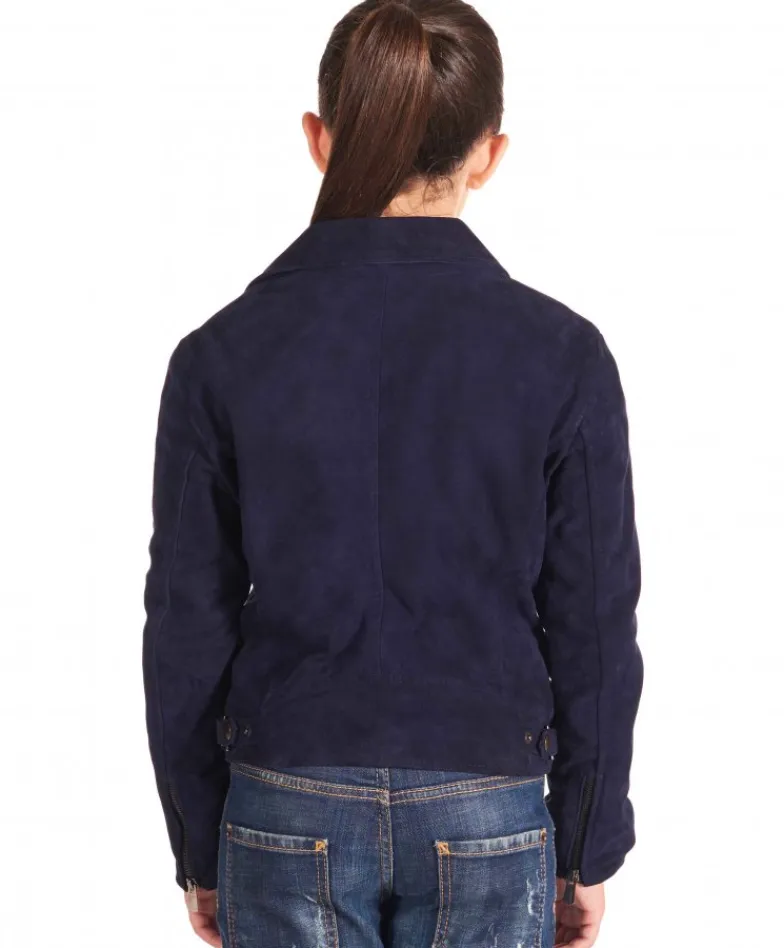 Bambino D'Arienzo Chiodo Baby - Giacca Unisex Chiodo Baby in pelle scamosciata blu