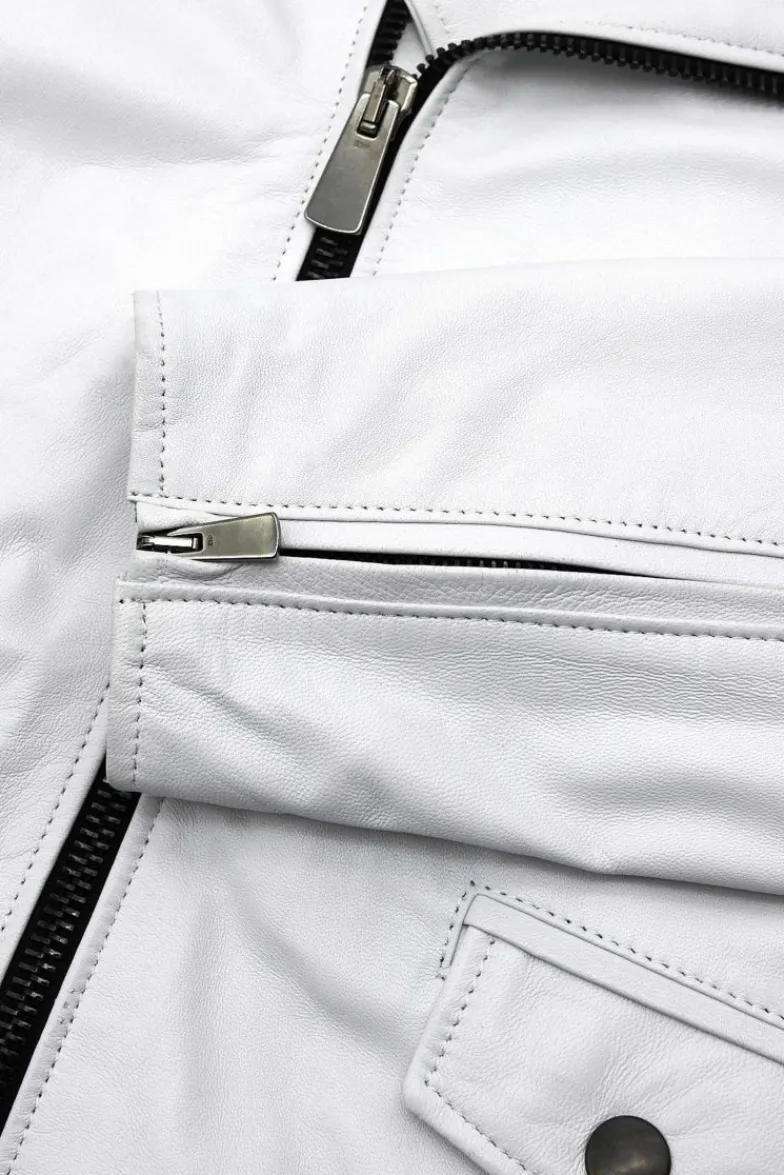 Uomo D'Arienzo Chiodo biker - Chiodo biker in pelle bianca con cintura nappa effetto liscio
