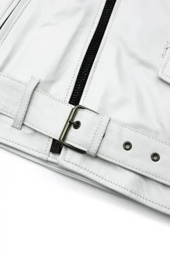 Uomo D'Arienzo Chiodo biker - Chiodo biker in pelle bianca con cintura nappa effetto liscio