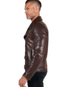 Uomo D'Arienzo Chiodo biker - Chiodo biker in pelle testa di moro con cintura effetto vintage