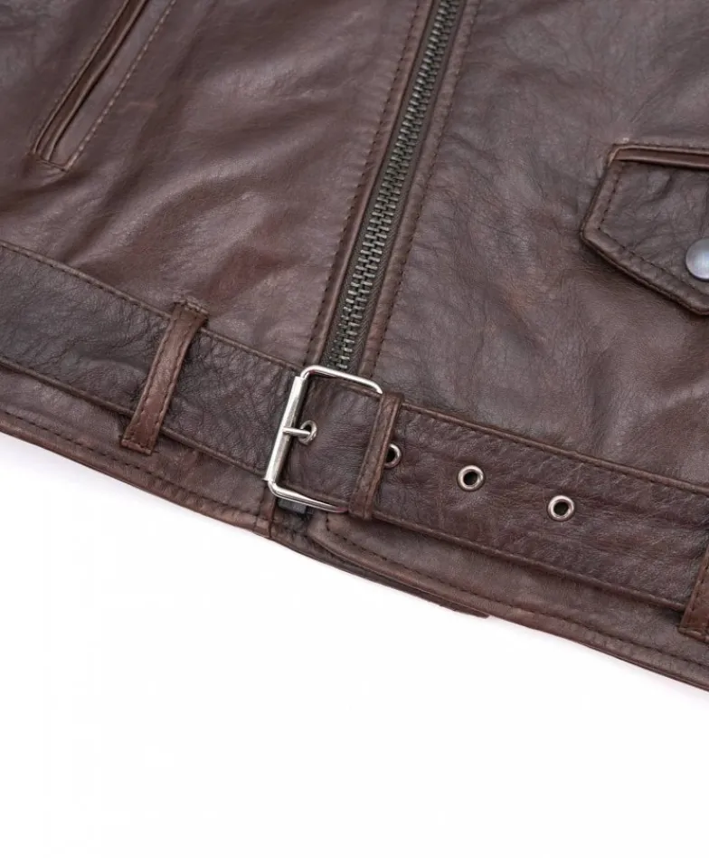 Uomo D'Arienzo Chiodo biker - Chiodo biker in pelle testa di moro con cintura effetto vintage