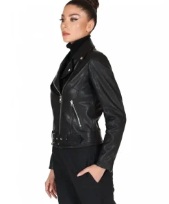 Donna D'Arienzo Chiodo D - Chiodo in pelle vegetale nera con cintura effetto vintage