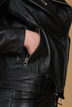 Donna D'Arienzo Chiodo D - Chiodo in pelle nera con cintura nappa effetto liscio