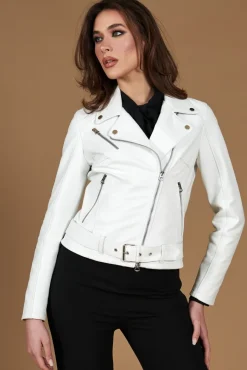 Donna D'Arienzo Chiodo D - Chiodo in pelle bianca con cintura nappa effetto liscio