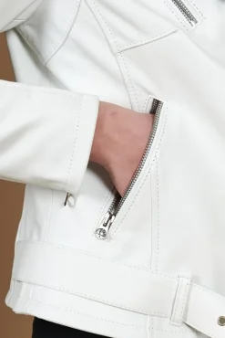 Donna D'Arienzo Chiodo D - Chiodo in pelle bianca con cintura nappa effetto liscio