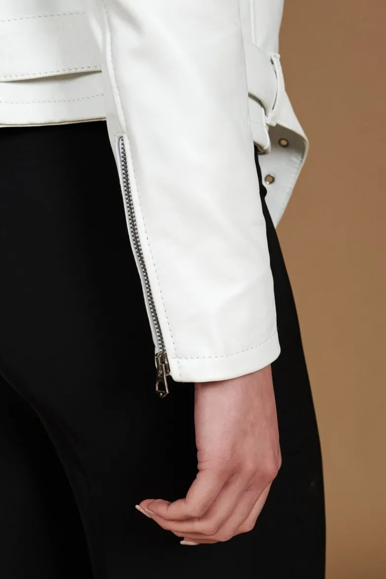 Donna D'Arienzo Chiodo D - Chiodo in pelle bianca con cintura nappa effetto liscio