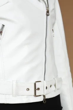 Donna D'Arienzo Chiodo D - Chiodo in pelle bianca con cintura nappa effetto liscio