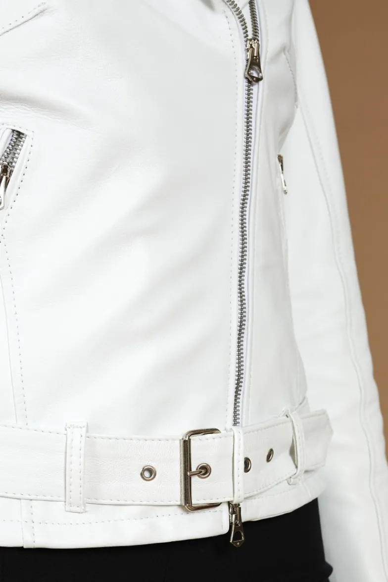 Donna D'Arienzo Chiodo D - Chiodo in pelle bianca con cintura nappa effetto liscio