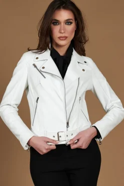 Donna D'Arienzo Chiodo D - Chiodo in pelle bianca con cintura nappa effetto liscio