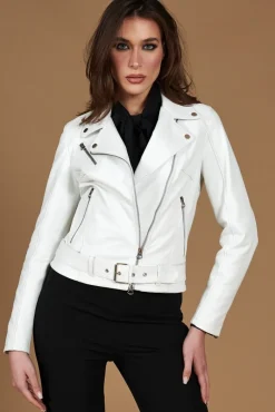 Donna D'Arienzo Chiodo D - Chiodo in pelle bianca con cintura nappa effetto liscio