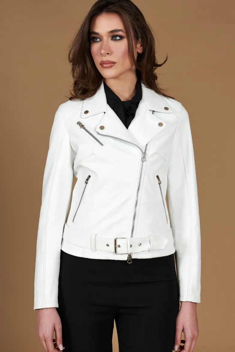 Donna D'Arienzo Chiodo D - Chiodo in pelle bianca con cintura nappa effetto liscio