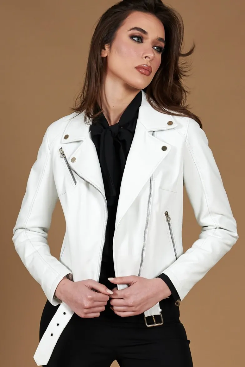 Donna D'Arienzo Chiodo D - Chiodo in pelle bianca con cintura nappa effetto liscio