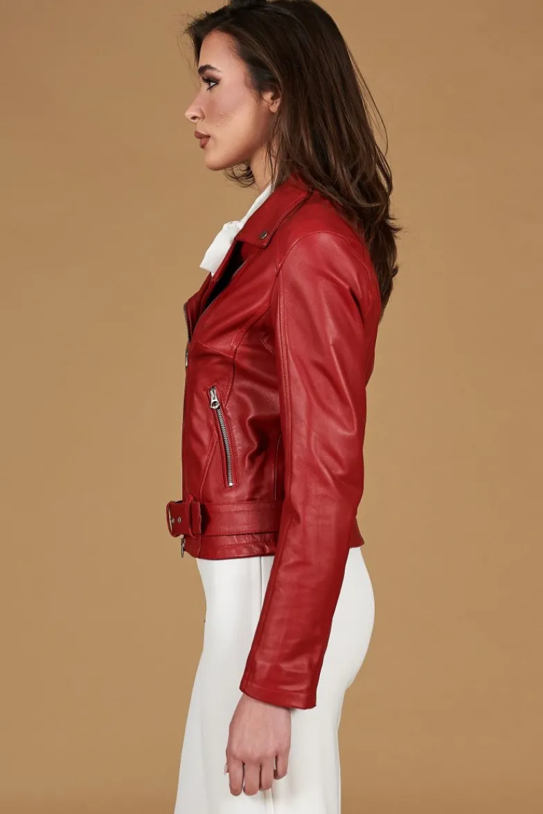Donna D'Arienzo Chiodo D - Chiodo in pelle rossa con cintura nappa effetto liscio