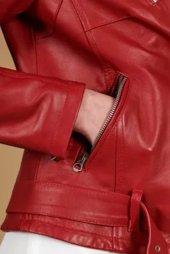 Donna D'Arienzo Chiodo D - Chiodo in pelle rossa con cintura nappa effetto liscio