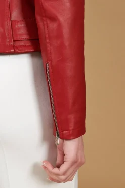 Donna D'Arienzo Chiodo D - Chiodo in pelle rossa con cintura nappa effetto liscio
