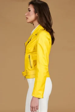 Donna D'Arienzo Chiodo D - Chiodo in pelle giallo con cintura nappa effetto liscio