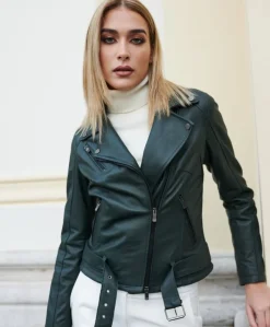 Donna D'Arienzo Chiodo D - Chiodo in pelle naturale verde con cintura effetto liscio