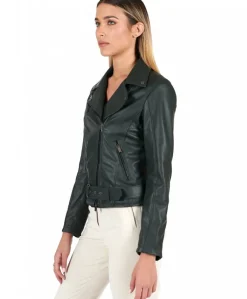 Donna D'Arienzo Chiodo D - Chiodo in pelle naturale verde con cintura effetto liscio
