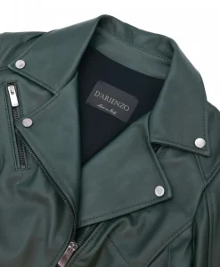 Donna D'Arienzo Chiodo D - Chiodo in pelle naturale verde con cintura effetto liscio