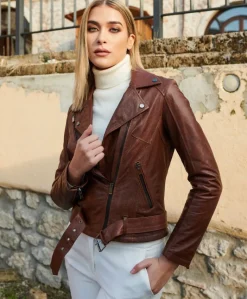 Donna D'Arienzo Chiodo D - Chiodo in pelle cuoio con cintura effetto vintage