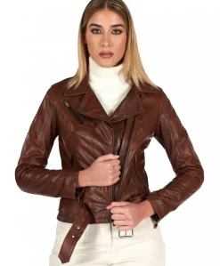 Donna D'Arienzo Chiodo D - Chiodo in pelle cuoio con cintura effetto vintage