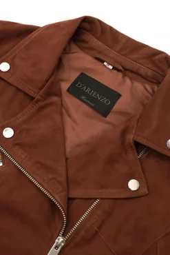 Donna D'Arienzo Chiodo D - Chiodo in pelle camoscio color cuoio con cintura