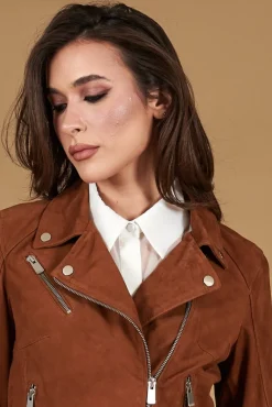 Donna D'Arienzo Chiodo D - Chiodo in pelle camoscio color cuoio con cintura