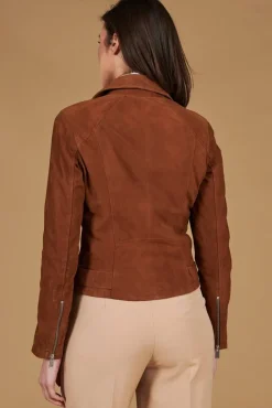 Donna D'Arienzo Chiodo D - Chiodo in pelle camoscio color cuoio con cintura