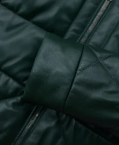 Donna D'Arienzo Chloe - Piumino in pelle naturale verde con cappuccio bordato pelliccia
