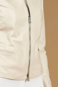 Donna D'Arienzo Clear - Giacca corta in pelle color crema girocollo nappa effetto liscio