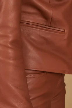 Donna D'Arienzo Clear - Giacca in pelle naturale cuoio girocollo effetto liscio
