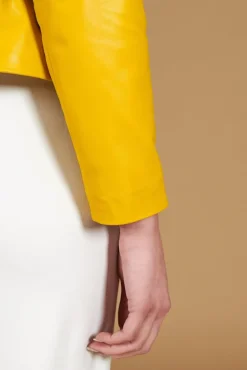 Donna D'Arienzo Clear - Giacca in pelle naturale giallo effetto liscio con girocollo