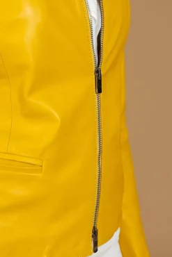 Donna D'Arienzo Clear - Giacca in pelle naturale giallo effetto liscio con girocollo