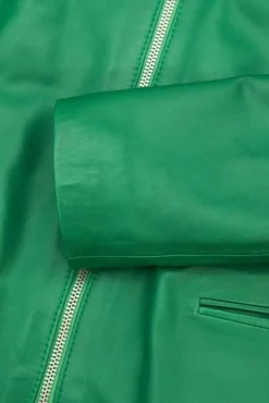 Donna D'Arienzo Clear - Giacca in pelle naturale verde effetto liscio con girocollo
