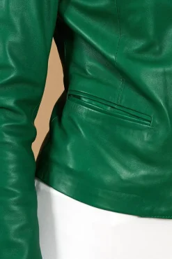 Donna D'Arienzo Clear - Giacca in pelle naturale verde effetto liscio con girocollo
