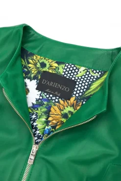 Donna D'Arienzo Clear - Giacca in pelle naturale verde effetto liscio con girocollo