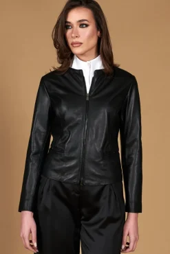 Donna D'Arienzo Clear - Giacca in pelle nera nappa effetto liscio