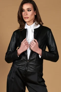Donna D'Arienzo Clear - Giacca in pelle nera nappa effetto liscio