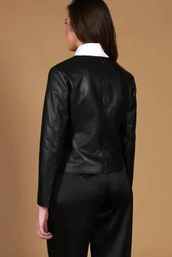 Donna D'Arienzo Clear - Giacca in pelle nera nappa effetto liscio