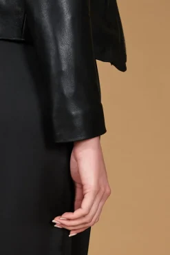 Donna D'Arienzo Clear - Giacca in pelle nera nappa effetto liscio