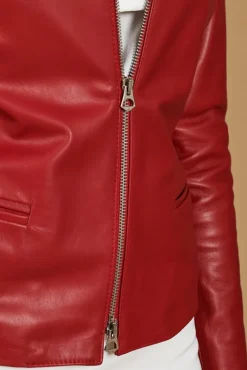 Donna D'Arienzo Clear - Giacca in pelle rossa girocollo nappa effetto liscio
